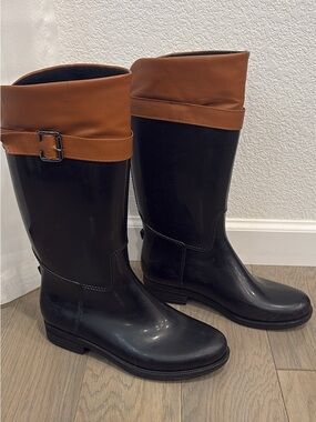 Black and Tan Women's Tall Rain Boots- size 8